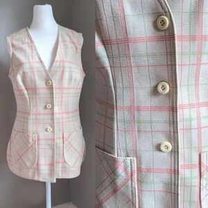 Vintage 1960s Jantzen Vest Pink Plaid Knit 1960 Mod Preppy Pastel Size 12